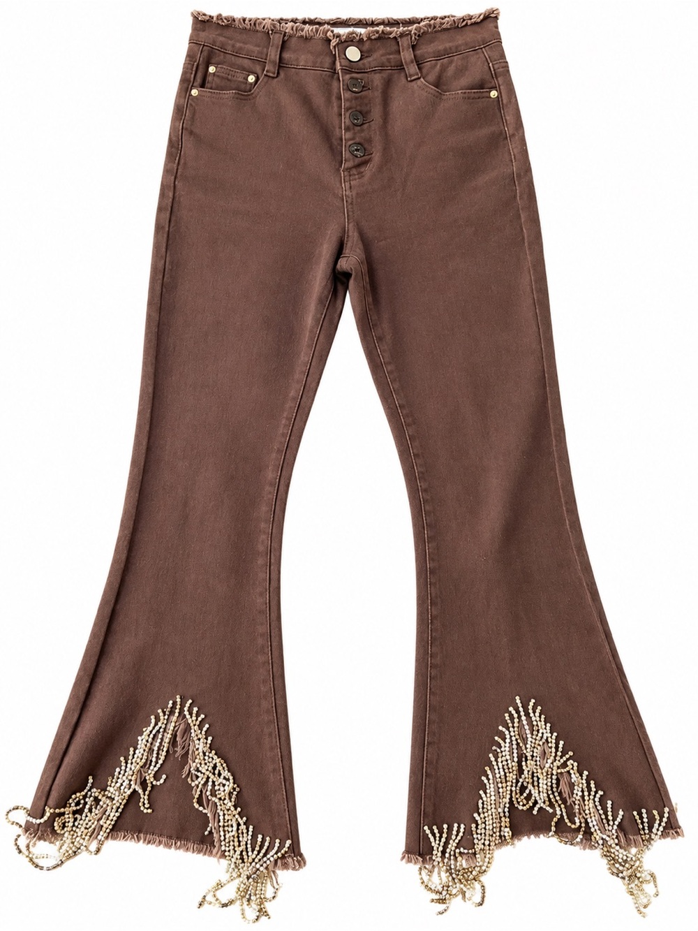 Women's Blue B Brown Flared Jeans with Beaded Fringe